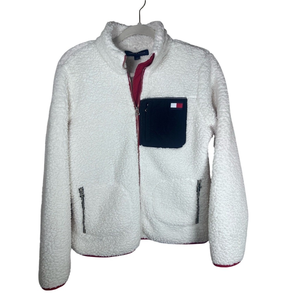 Tommy Hilfiger Women's Sherpa Fleece Full Zip Jacket White Small